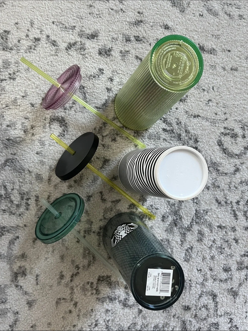 Three Starbucks 24 oz venti cold tumblers.